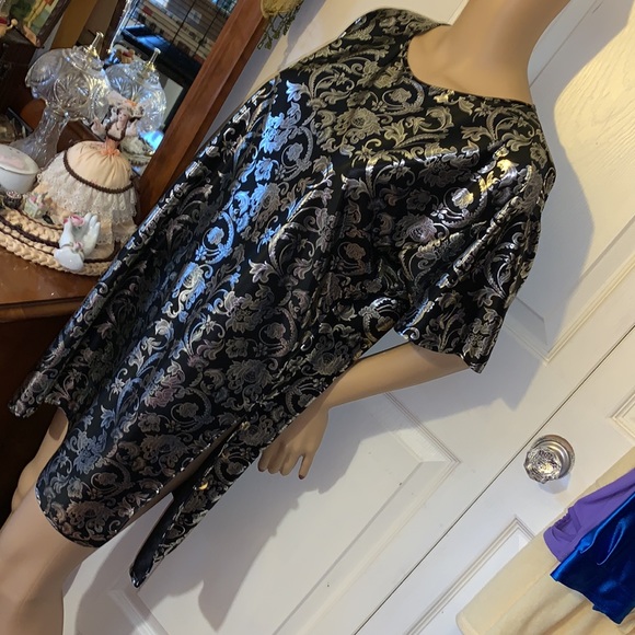 Vintage metallic gold lame’ foil on black slinky tunic night shirt L - Picture 5 of 15